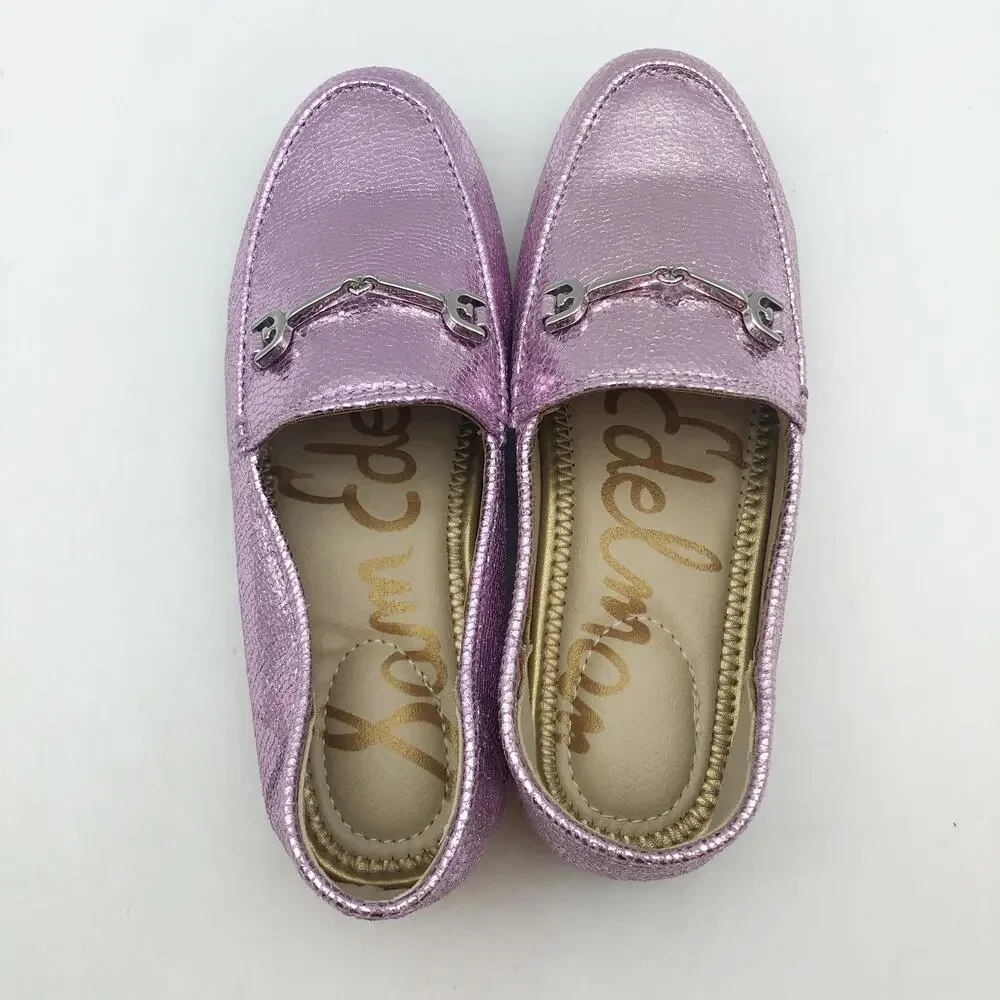 Sam Edelman Girls Loraine Slip On Loafers Kids Size 12 Metallic Lilac Purple NIB
